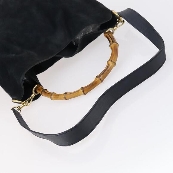 GUCCI Bamboo Shoulder Bag Suede 2way Black Gold 001 1781 1577 Auth 141499 - Picture 7 of 16